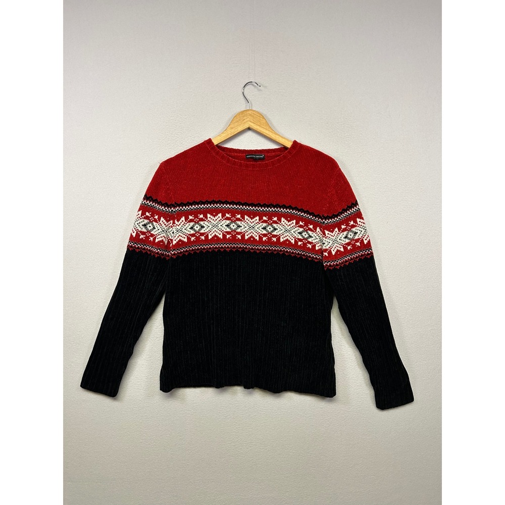 Fair Isle‎ Christmas Carolyn Taylor Womens Large Red Black Chenille Sweater